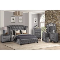 Gray tufted bedroom deals set